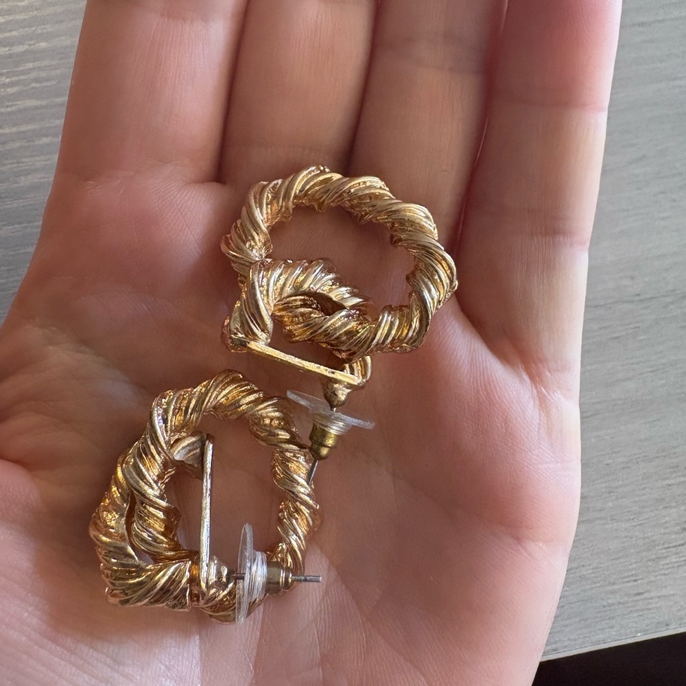 Rose Gold Twisted Hoop Earrings - Picture 3 of 6